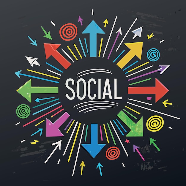 Vector social media marketing in modern communication concept colorful arrows pointing to the word social