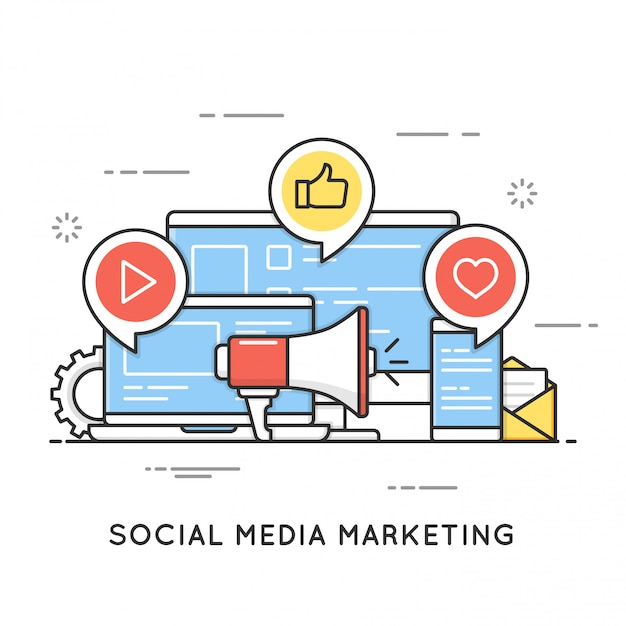 Vector social media marketing, smm, network communication, internet adv