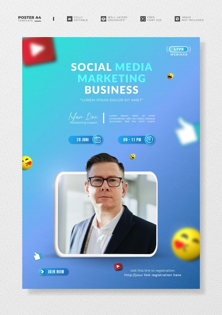 Social media marketing webinar poster sjabloon