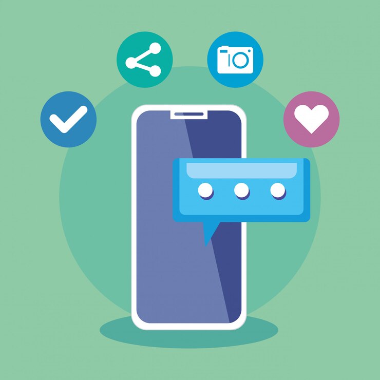 Vector social media and mobile communication concept with smartphone