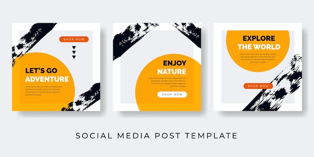 Social media modern adventure stories and post creative set in yellow and black brush