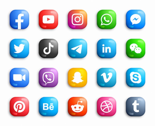 Vector social media modern ios 3d icons set