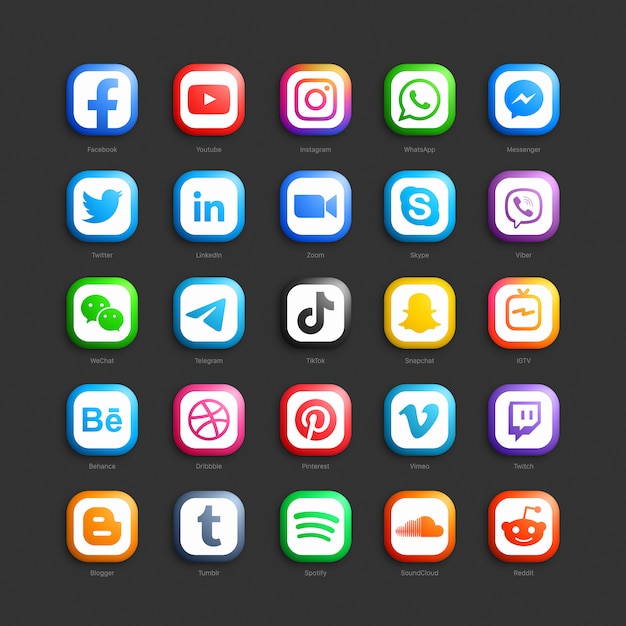 Social media network 3d web icons set