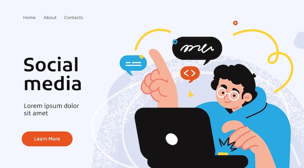 Social media network and digital communication concept website landing page template designs