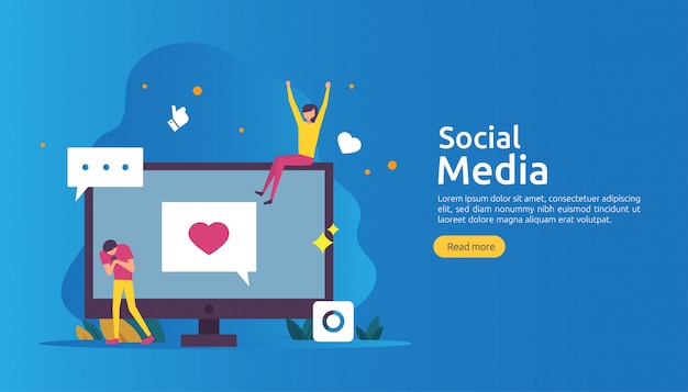 Vector social media network and influencer concept with young people character in flat style