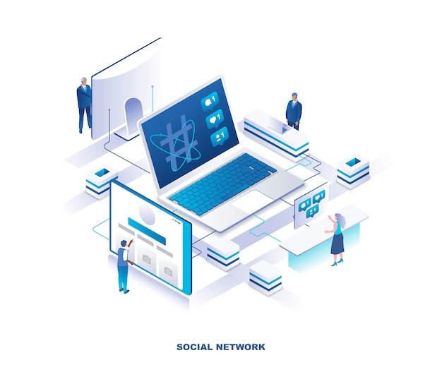 Vector social media or network isometric concept