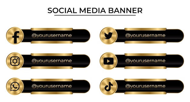 Social media network lower third icon vector template Golden social media symbol Modern social media lower third icons collection template Vector illustration