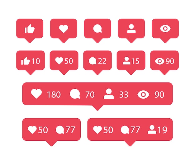 Social media notification icons in instagarm speech bubbles like love comment share follower seen