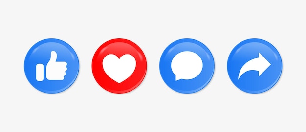 Social Media Notification icons Like love comment share buttons in modern style