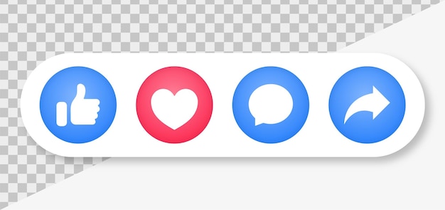 Vector social media notification icons, like love comment share buttons