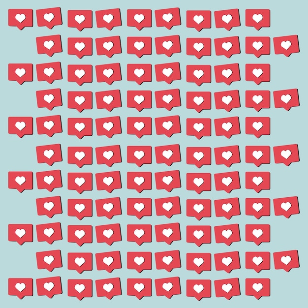 Vector social media notification pattern in sky blue background with white heart and pink notification.