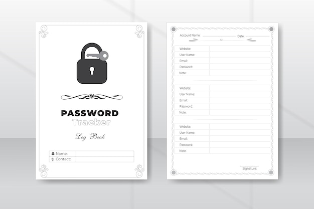 Vector social media passwords tracker or logbook kdp design