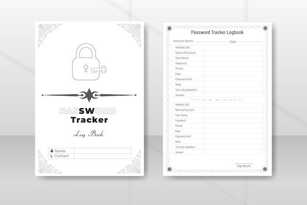 Vector social media passwords tracker or logbook kdp design