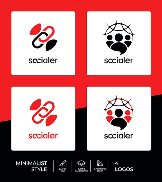 Social Media People Logo-collectie voor opstarten van website of mobiele app met minimalistische ontwerpstijl