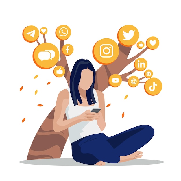 social media on phone concept illustration