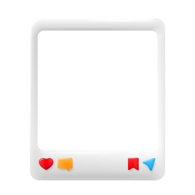 Social media photo frame with heart like button 3D illustration