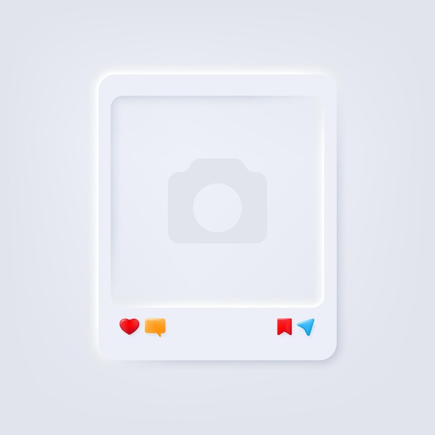 Vector social media photo frame with heart like button neumorphism illustration