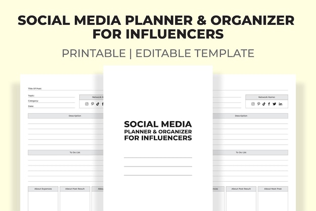 Vector social media planner organizer voor beïnvloeders