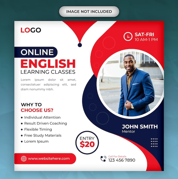 Vector social media post ads banner design template for english language learning