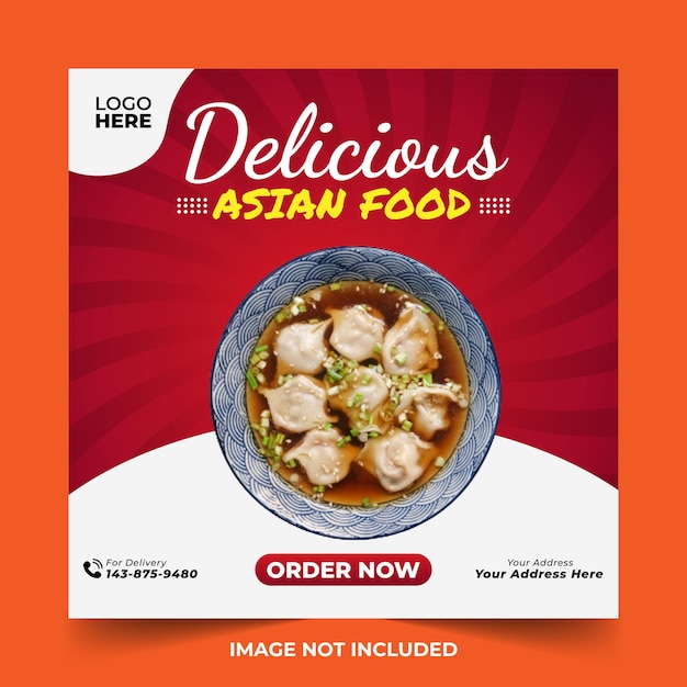 Social Media Post Aziatisch eten Red Sunbrust Poster Promotie Discount Menu Restaurant White Circle Ads