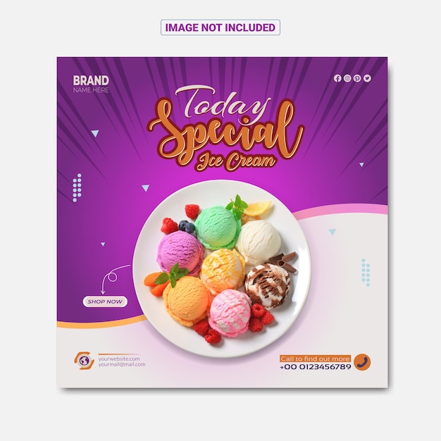 Social media post banner design for ice cream factory vector