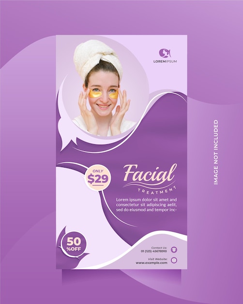 Vector social media post and banner template for facial beauty care center promotion with beautiful purple