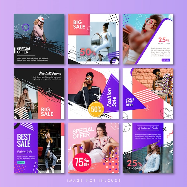 Social media post or banner template pack fashion sale