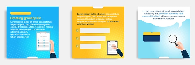 Шаблон поста в социальных сетях советует советы мудрости в 3D мультяшном стиле Концепция списка покупок