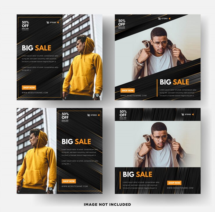 Vector social media post banner template with a striped texture for selling men's fashion