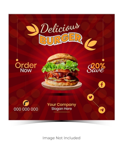 Social Media Post Delicious Burger Design Template