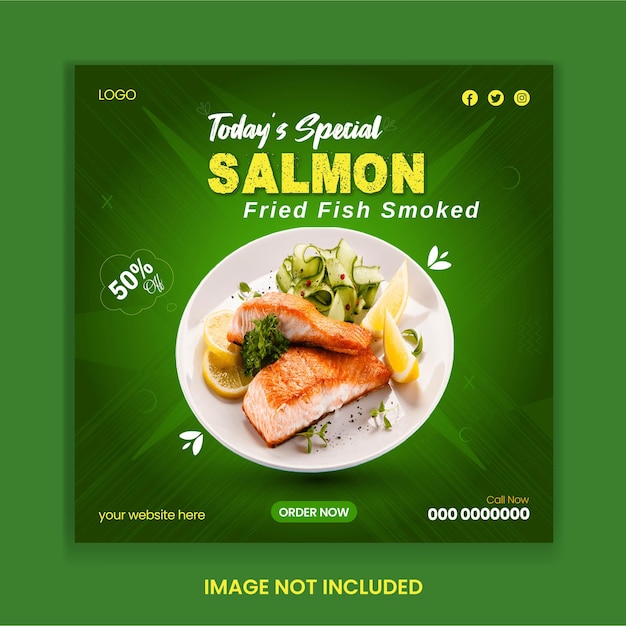 Social media post delicious fish poster design template