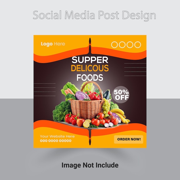 Vector social media post design food burger pizza