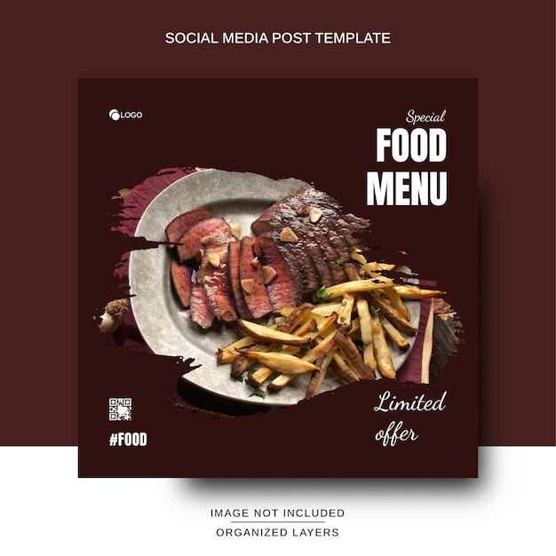 Progettazione di post sui social media per il menu del cibo