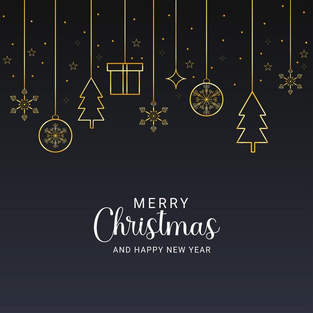 ベクトル ゴールデンギフトボックスとボール付きの雪でメリークリスマスのソーシャルメディアポストデザイン