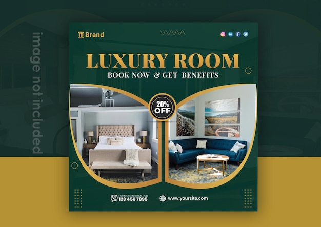 Vector social media post design for a hotel room