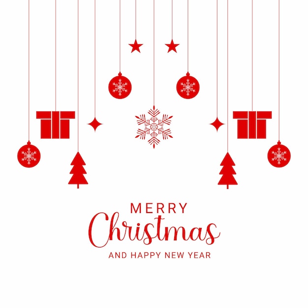 social media post design Merry Christmas white background with tree and balls with stars and snowflake