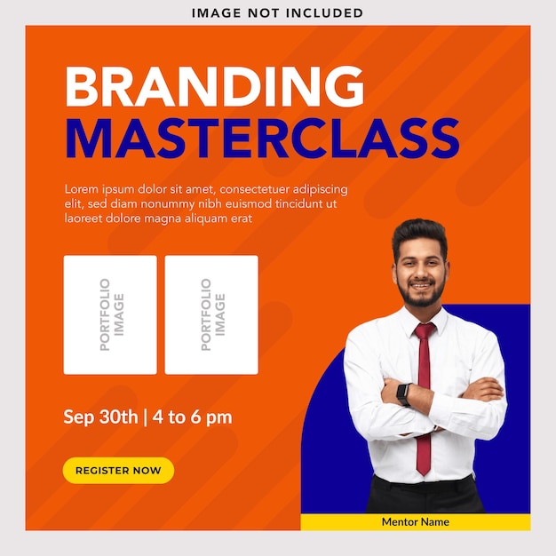 Vector social media post design square banner for ads masterclass