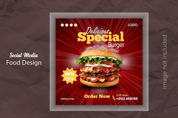 social media post food design template with red and yellow color