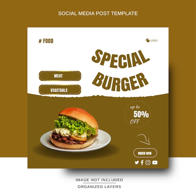 레스토랑을 위한 소셜 미디어 포스트 음식 메뉴