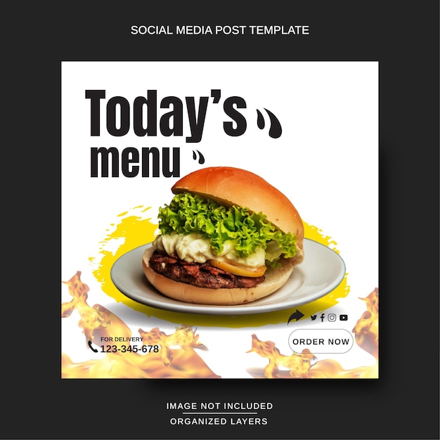 Menu dei post sui social media per il ristorante