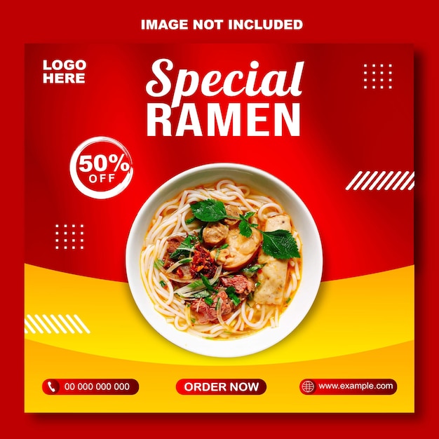 Social media post food speciale ramen rood en geel sjabloon