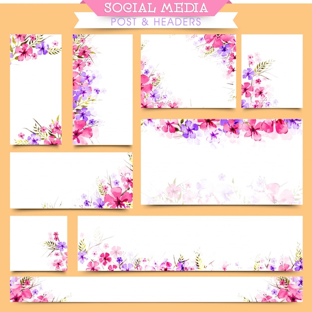 아름다운 꽃과 소셜 미디어 게시물 및 헤더.