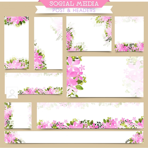 Social Media post and headers with pink flowers.