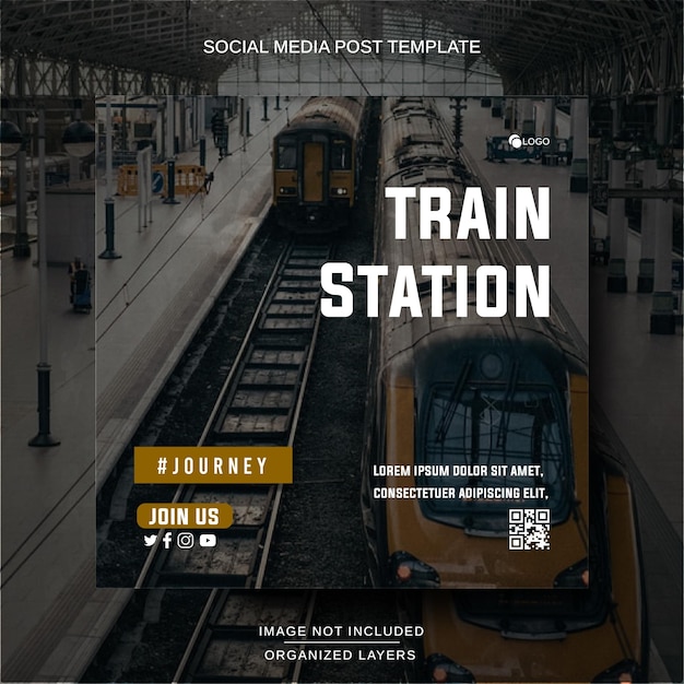 Вектор Сообщение в социальных сетях instagram для железнодорожного вокзала