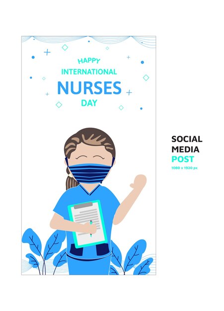 Vector social media post international nurses day banner for instagram story with non colored woman