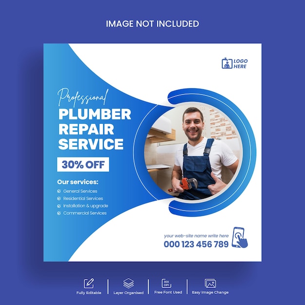 Social media post for plumbing service and Instagram banner template design