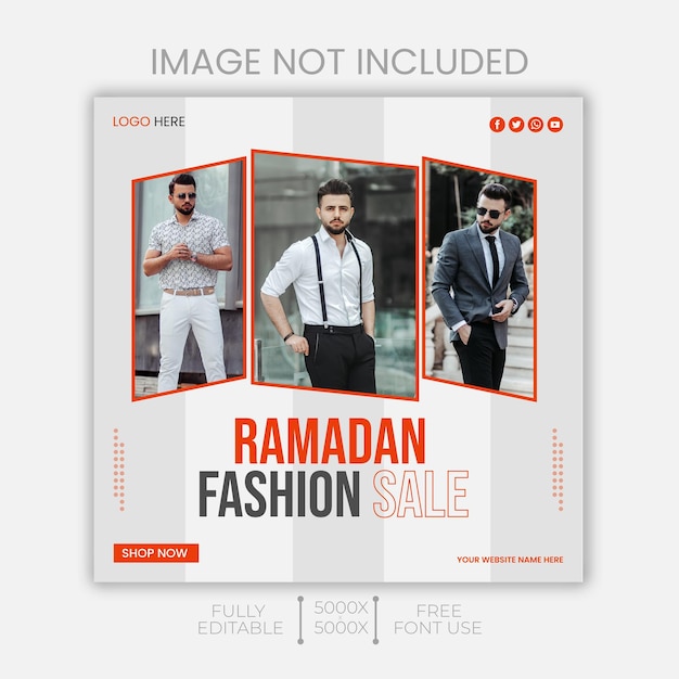 Social media post for ramadan fashion sale with picture of men on it