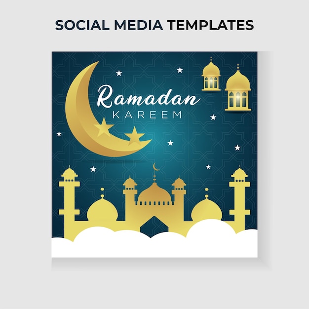 Social media post ramadan theme with mosque and lantern elements