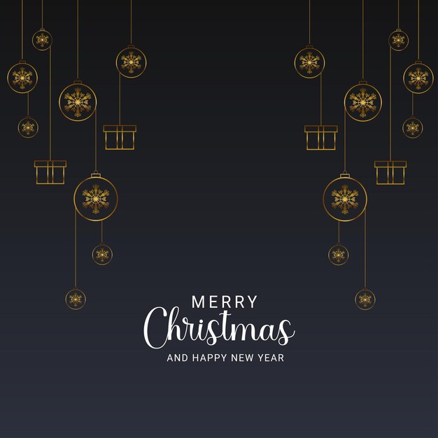 Vector social media post realistic merry christmas with golden balls and gift box