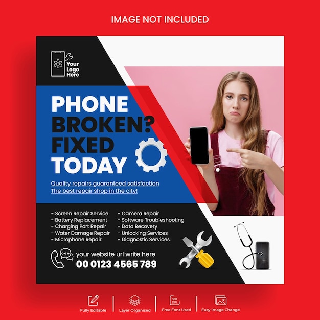 Social media post for repairing service and tech maintenance instagram post template design